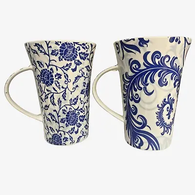 Maxwell & Williams  Blue Tapestry  Tall Mugs 4 3/4  Floral Pattern Set Of 2 Cups • $25