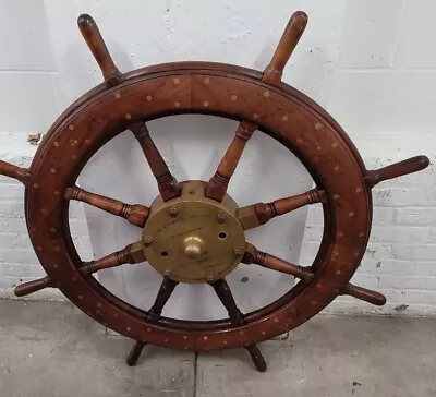 Antique 1896 Maritime Nautical Brown Telemotor Hyde Windlass Co. 48  Ship Wheel • $2750