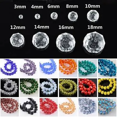 Rondelle Faceted Crystal Glass Loose Spacer Beads Lot 3mm 4mm 6mm 8mm 10mm 12mm • $2.15