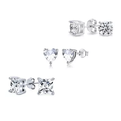 3 Pack 925 Sterling Silver CZ Cubic Zirconia Stud Earrings Set Men Women • $11.99