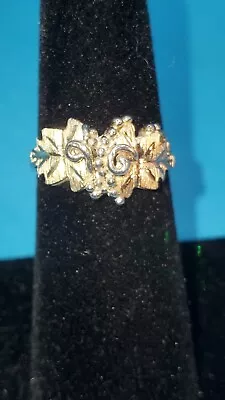 Vtg. Black Hills 12K Gold & Sterling Silver Double Leaf Ladies Ring • $100