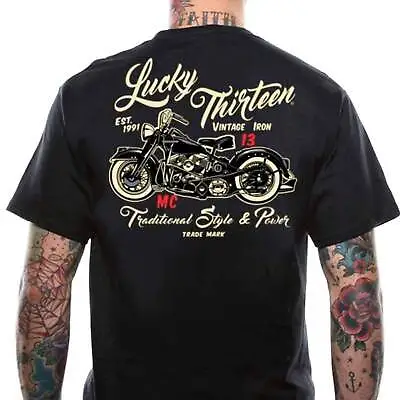 $25.90 • Buy Lucky 13 Men's T-Shirt - Vintage Iron Motorcycle Kustom Kulture Rockabilly Biker