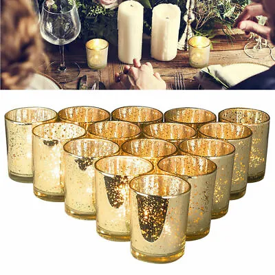 £12.49 • Buy 12X Vintage Mercury Gold Glass Tealight Candle Holders Votive Wedding Xmas Decor