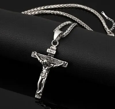 Men Stainless Steel Jesus Christ Crucifix Cross Pendant Chain Necklace • $9.80