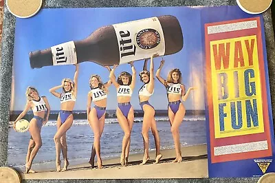 Vintage 90s Miller Lite Beer Way Big Fun Poster Sexy Models Beach 20” X 30” • $12.75