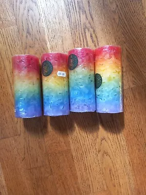 4 X Beautiful Rainbow Coloured Pillar Candles By Greenfield Herbs • £10