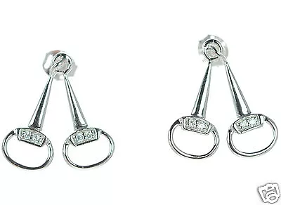 Solid 925 Sterling Silver CZ Snaffle Horse Bit Earrings ' • $19.95