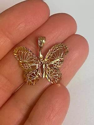 Vintage 14k Yellow Gold Large Butterfly Pendant • $129