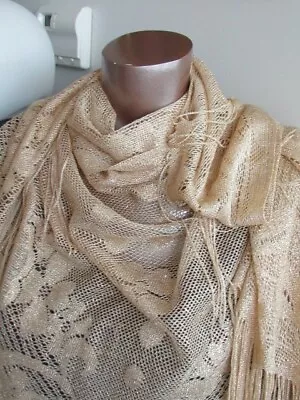 Lace Mantilla Vintage Church Golden Metallic Piano Shawl Japan Scarf Yellow • $16.92