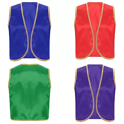 Mens Halloween Deluxe Arabian Prince Vest Gold Trim Stain Open Front Waistcoat • £9.47