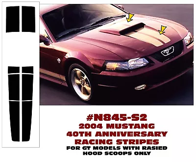 N845 2004 MUSTANG 40th ANNIVERSARY - RACING STRIPE KIT - GT RAISED HOOD SCOOP • $99.95