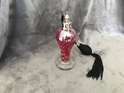 Vintage Italian Murano Gass Brass Tall Perfume Atomizer 7  Pink • $65