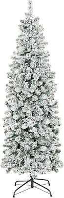 12Ft Snow Flocked Artificial Pencil Christmas Tree Holiday Decoration W/Metal St • $316.77