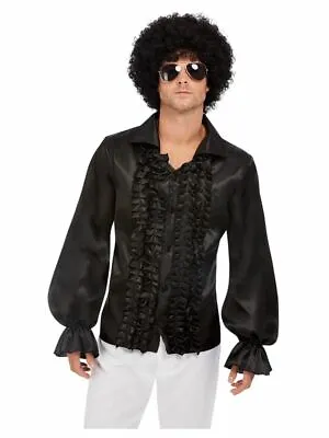 Mens 60's Ruffled Shirt Fancy Dress Costume Essential Pirate Dress Up Stylish • £20.28