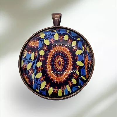 Cabachon Mandala Boho Multicolored Copper Toned Pendant 1 7/8” • $9.99