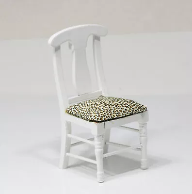 Dollhouse Miniature White Wood Side Chair With Leopard Upholstery Seat • $12.99