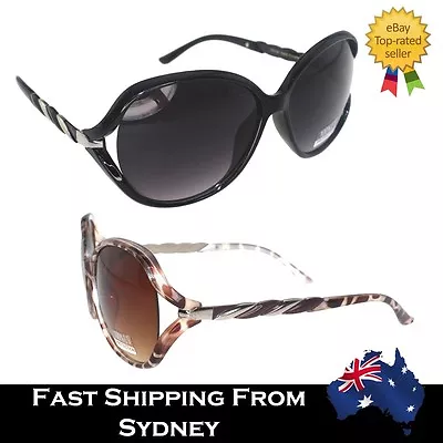 $18.99 • Buy Large Retro Vintage Sunglasses Ladies Round Black Leopard Brown Fashion Sunshade