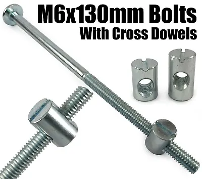 M6 X 130mm Furniture Connector Bolts & Cross Dowel Barrel Nuts Joint Fixing Unit • £3.40