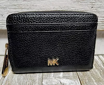 Michael Kors MOTT Small Black Cow Leather Card Coin Case Holder Wallet • $8.99