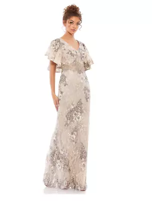 Mac Duggal BELL SLEEVE FLORAL EMBELLISHED GOWN TAUPE SIZE 8 (67842) • $220.99