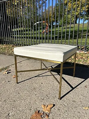 Paul McCobb For Directional X-Base Brass And Upholstered Stool Or Ottoman 1950s • $950