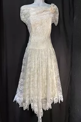 Vtg Jessica Gunne Sax Ivory Lace Dress  Cottagecore Ballet Fairy Coquette • $92