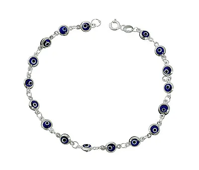 $13.99 • Buy Navy Blue Evil Eye Beads Bracelet On 925 Sterling Silver 7.25 