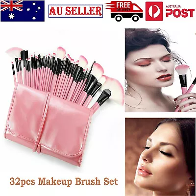 32Pcs Makeup Make Up Eyeshadow Powder Brush Set Cosmetic Tool Kit Leather Case • $24.49