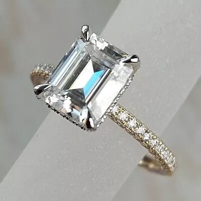 2.5CTW Emerald Cut Moissanite Engagement Wedding Ring 14k Multi Tone Gold Plated • $173.99