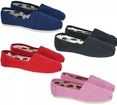 New Ladies Espadrilles Womans Canvas Plimsoles Pumps Flat Deck Slip On Shoes • £10.95