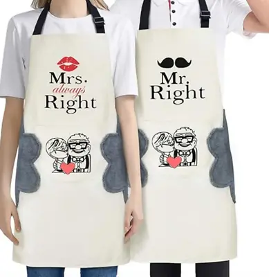 Set Of 2 Mr RIGHT Mrs ALWAYS RIGHT APRON Pinny With Pockets & Built In Towel NEW • £17.49