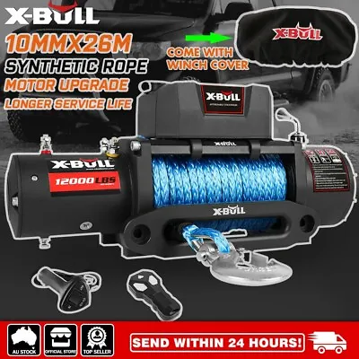 X-BULL 12V Electric Winch 4X4 Winch 12000LBS 26M Synthetic Rope Wireless Remote • $479