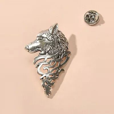 Vintage Punk Antique Silver Carved Wolf Head Pin Lapel Brooch Badge Accessories • $2.98