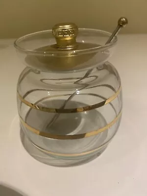 Jam/ Preserve Pot Glass With Gold Coloured Lid And Spoon  • £4