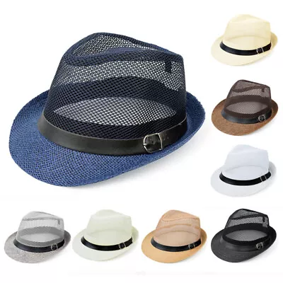 Men Women Summer Mesh Straw Fedora Hat Cuban Sun Cap Panama Short Brim 2024 • $8.78