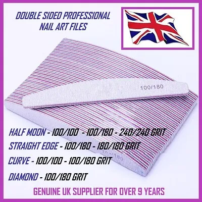100/180/240 Grit Nail Files Professional Quality Half Moon/curved/diamond Buffer • £48.99