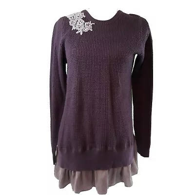  LOGO Women M Purple Embellished Applique Thermal  Layered Sheer Pablum Sweater  • $15.75