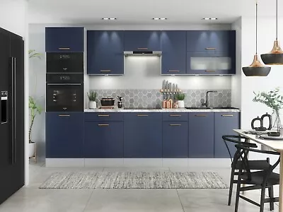 Kitchen Cabinet Set 300cm Navy Blue Base Wall Microwave Oven Housing 9 Unit Nora • £1254.95