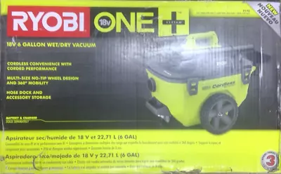 $89.90 • Buy Ryobi 18-Volt ONE+ 6 Gal. Cordless Wet/Dry Vacuum Tool Only