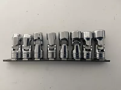 Snap On 3/8 Swivel U/J Shallow Socket Set 10-17mm On Rail 8pc Set Used • £179.99