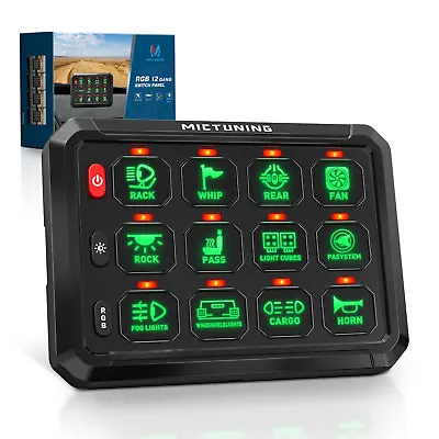 MICTUNING P1S 12 Gang Switch Panel RGB  LED Light Bar Relay System Marine 12/24V • $105.29