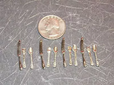 Dollhouse Miniature Silverware Set Of 12 Fork Spoon & Knife Sets 1:12 Royal D282 • $6.99