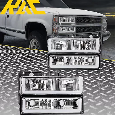 Headlights Lamp+LED Tube Bar For 88-98 Chevy GMC C10 C/K Silverado Sierra Chrome • $146.99