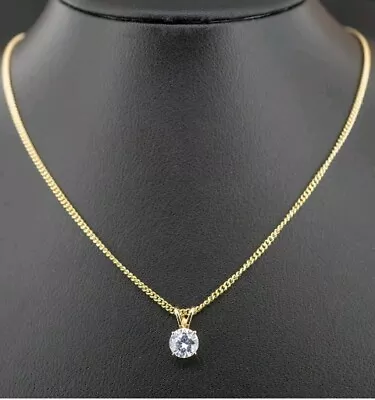 (SO4) 14ct Yellow Gold CZ Pendant On 9ct Yellow Gold 16 Inch Chain Necklace 3.8g • £125