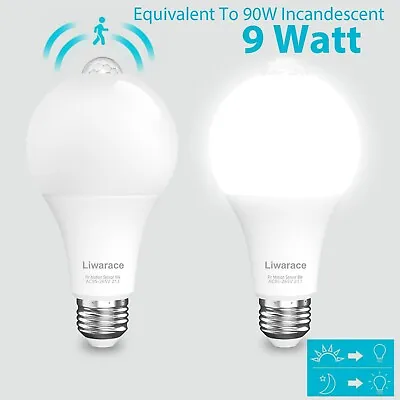 Motion Sensor LED Light Bulb 2Pack 9W (90W Eq.) E27 E26 Bulbs Automatic On/Off • $12.95