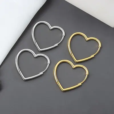 $8.99 • Buy 18K Gold Silver Ring Hoop Huggie Earring Hoop Cuff Love Heart Large Earrings 3CM