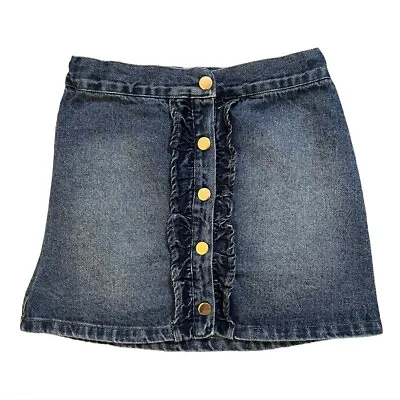 Cynthia Rowley Girls M 7-8 Skirt Denim Jean Ruffle Buttons Adjustable Waist • $5.99