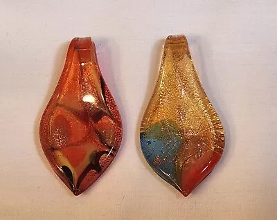 Pair Of Handmade Glass Venetian Murano Lampwork Pendants Bead Set Lot 462 • $16