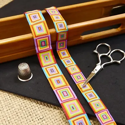 Cubes Contemporary Multicoloured Jacquard Art Ribbon Dog Collar MA904 • £1.50