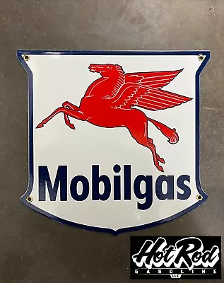 MOBIL Mobilgas Shield Porcelain Sign - Gas Pump Parts • $65